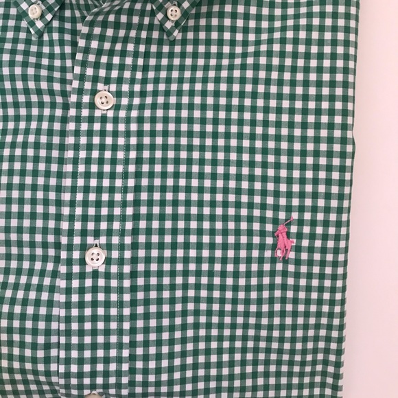 SOLD Men's Ralph Lauren Polo green & white shirt M - Picture 2 of 4